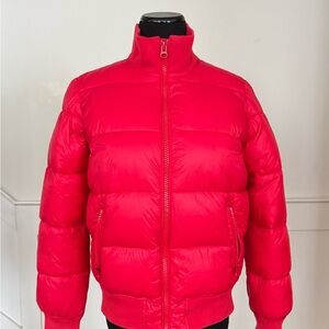 GAP Red Puffer Jacket with High Collar and Quilted Design